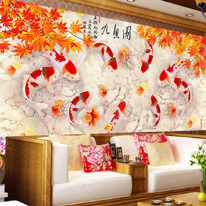 5d钻石画满钻九鱼图点贴粘砖石十字绣2024新款秀半钻客厅大幅风景,居家布艺,十字绣套件,淘宝优惠券,粉丝福利购,淘宝优惠卷