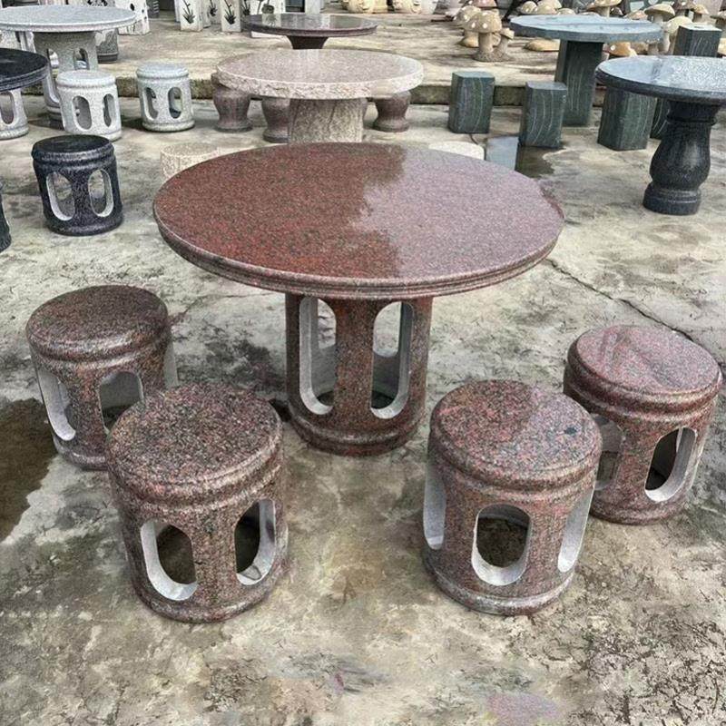 花园园林一套别墅家用户外天然石材大理石圆桌凳石雕石桌石凳庭院