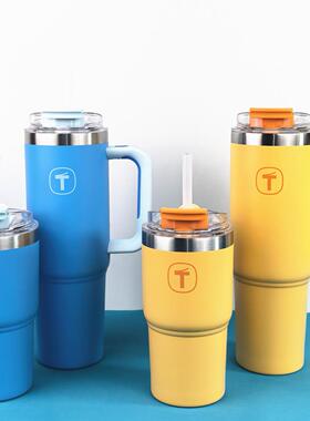 特百惠大T杯 大容量车载保温专用咖啡杯 保冷保热双饮口304不锈钢