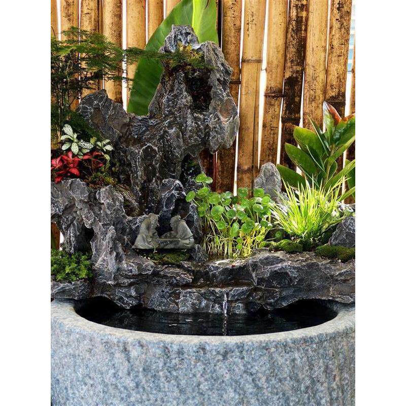 鱼池假山造景流水喷泉瀑布中式彷青龙石头摆件庭院花园水景观装饰