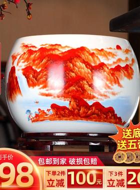 景德镇老师傅传统手工高档大号鸿运当头聚宝盆陶瓷客厅办公室书房