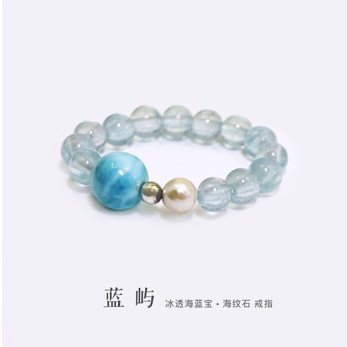 海蓝宝戒指女s925纯银海纹石轻奢