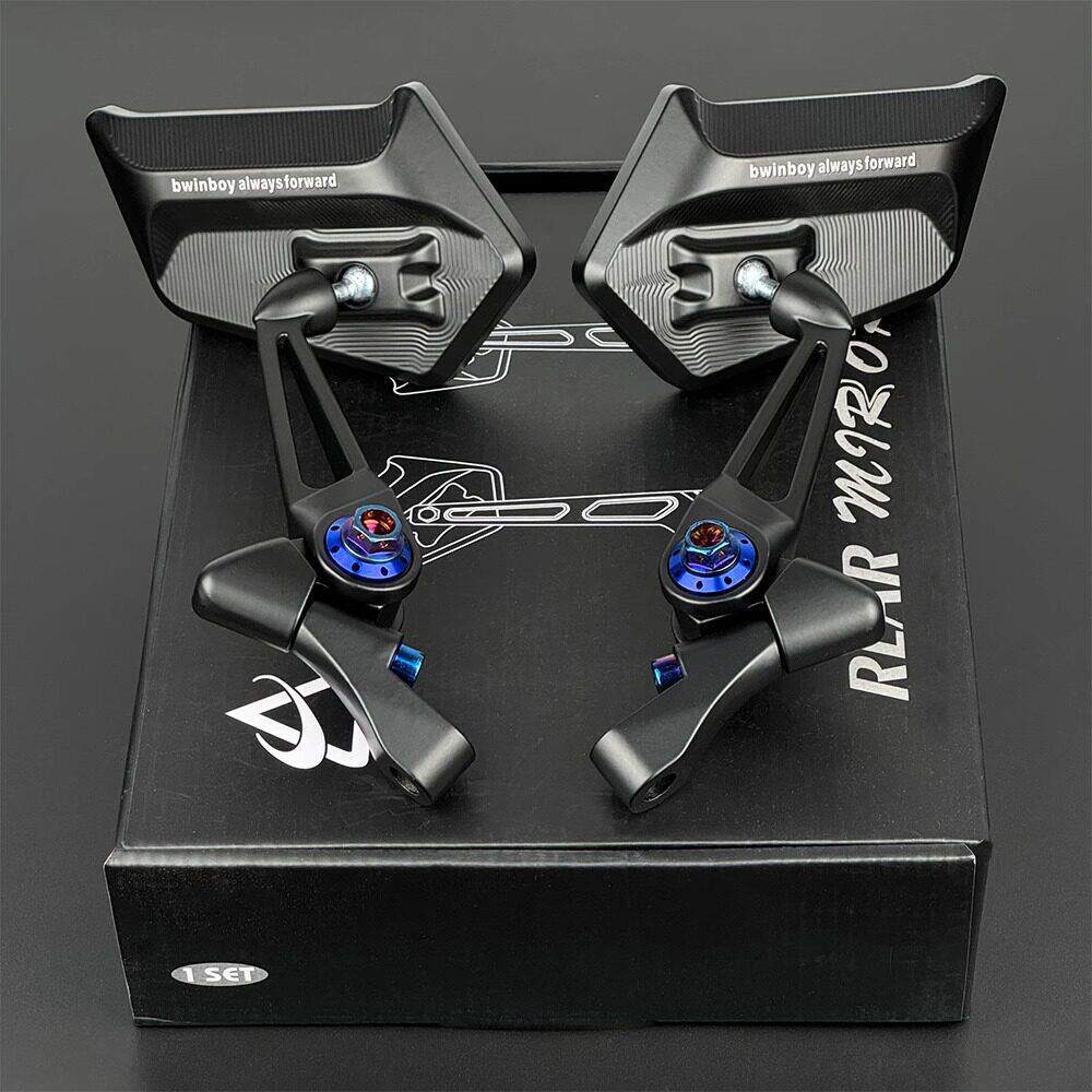 蓝白镜刀锋后视镜电动车电摩摩托车侧边镜防锈烧钛螺丝通用反光镜