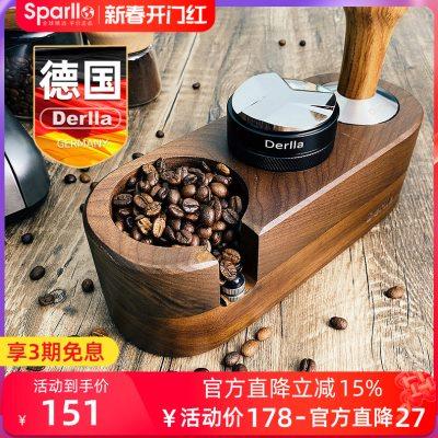 德国咖啡实木镇压底座压粉垫粉锤支架布粉无底手柄收纳盒咖啡器具