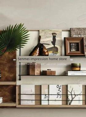 现代中古样板间售楼处书房书柜装饰画书籍组合搭配软装饰品摆件
