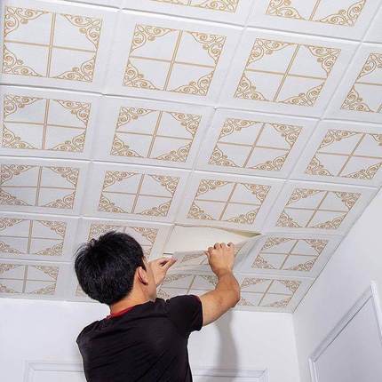 吊顶贴纸天花板装饰翻新客厅棚顶壁纸自粘卧室3D立体墙贴防水墙纸