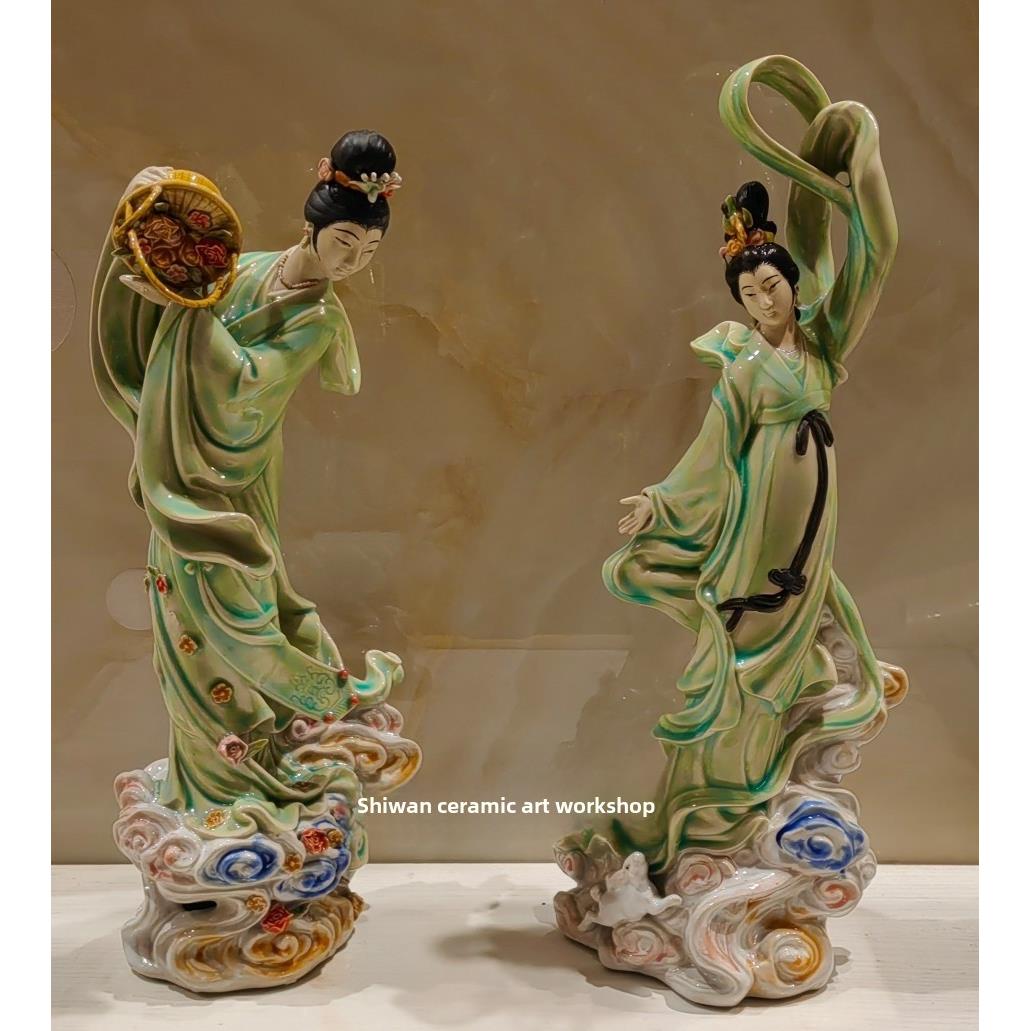 陶瓷仙女散花仕女手工家居装饰摆件中式门厅会所嫦娥奔月古典美女