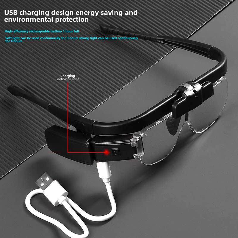 USB可充电高清4倍头戴式眼镜放大镜与光数字修覆睫毛高放大30老年