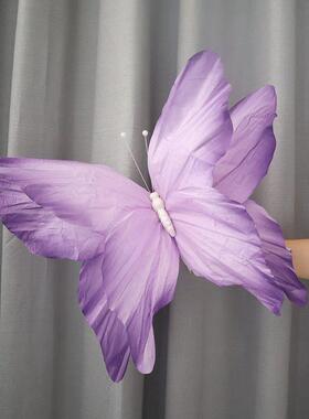 紫色皱纹纸艺仿真晕染蝴蝶立体装饰婚礼造景橱窗陈列走廊路引摆件