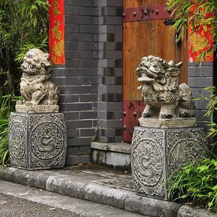 麒麟狮子貔貅别墅门前入户大门口两侧摆件镇宅门墩仿石墩子底座