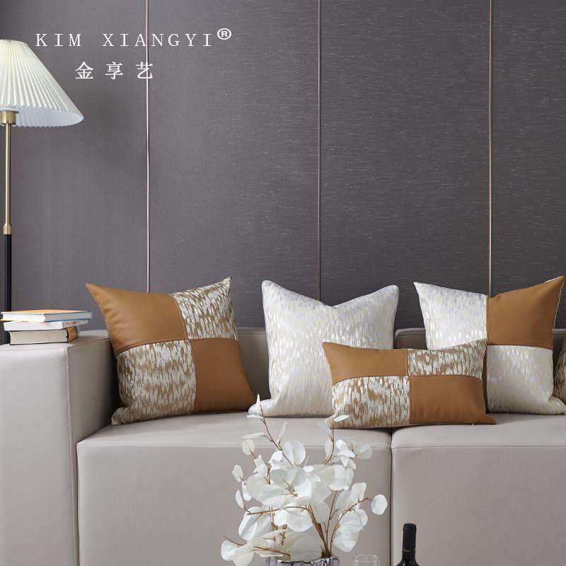 法式轻奢皮布拼接靠垫白色沙发客厅样板房抱枕套高级感大靠包床头,居家布艺,靠垫/抱枕,淘宝优惠券,粉丝福利购,淘宝优惠卷