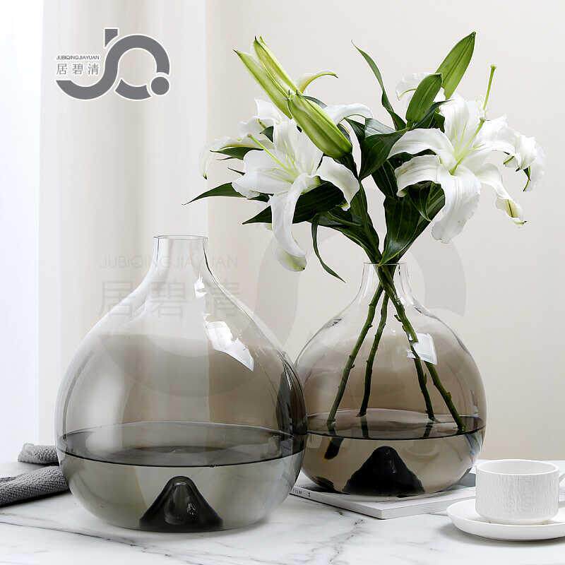 北欧创意印象山峰大肚玻璃花瓶桌面雪柳吊钟百合摆件鱼缸博古架