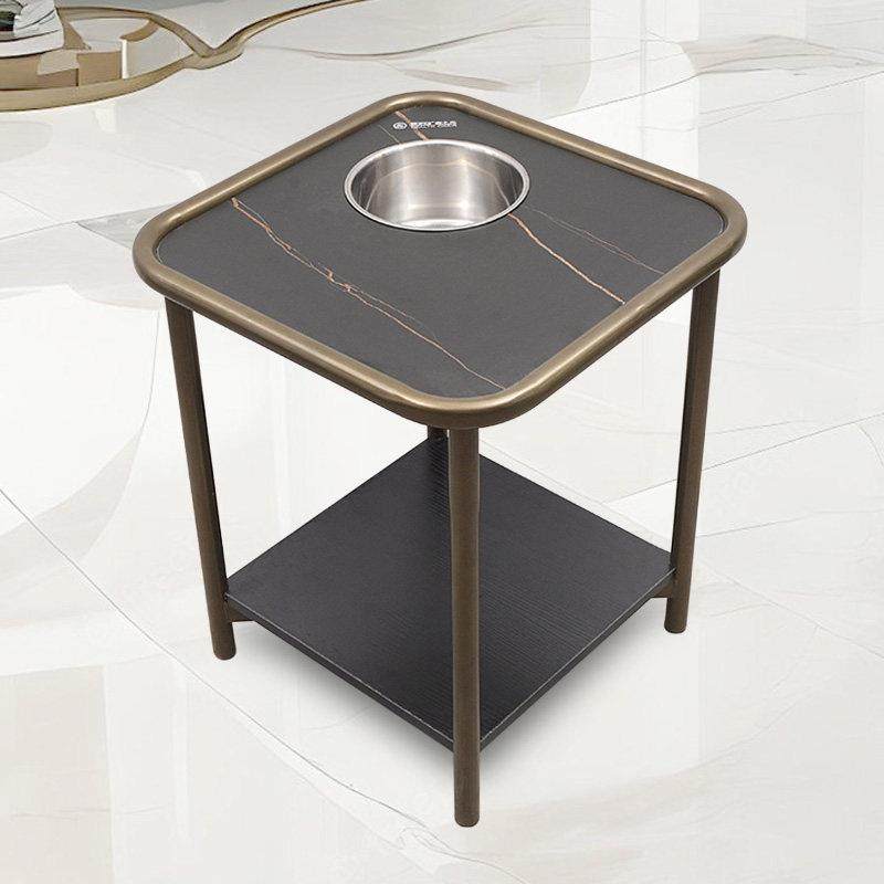 森之光麻将桌岩板茶几茶水架轻奢现代圆形边几烟灰缸棋牌室专用