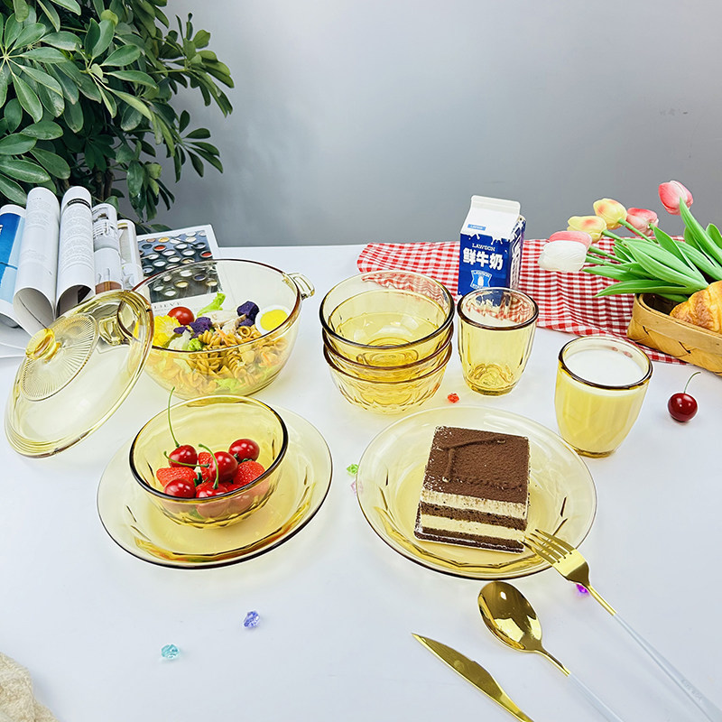 毕加索欧式玻璃餐具碗碟套装家用高档餐具轻奢微波炉餐具
