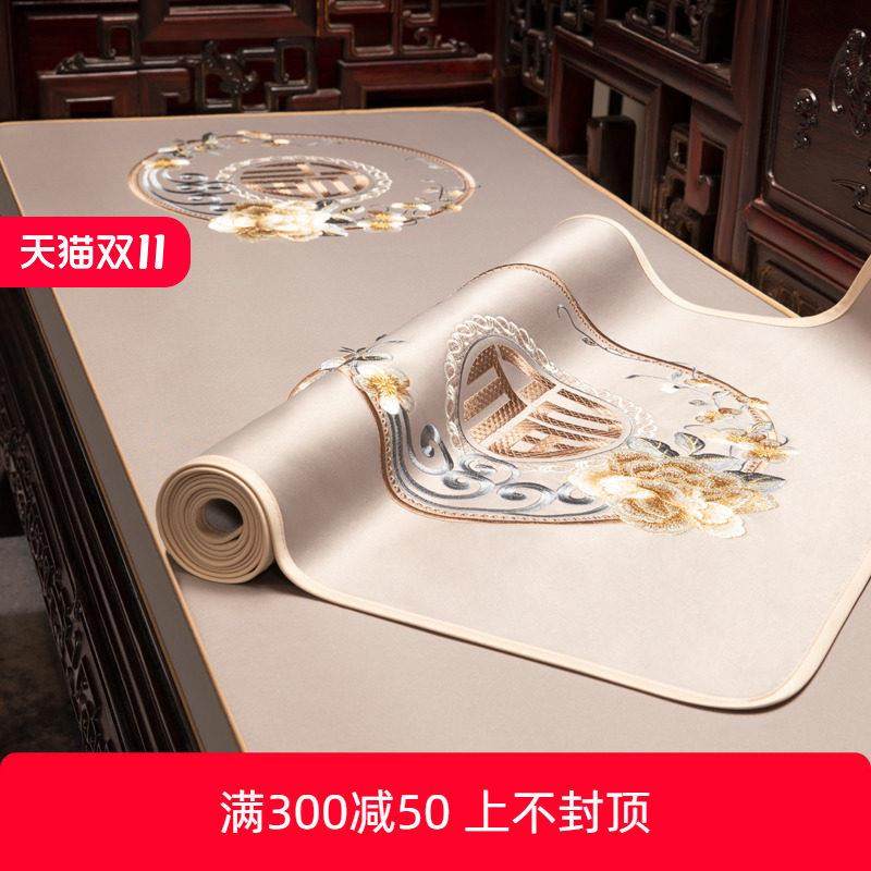 新中式红木沙发垫布靠背巾高档仿真丝盖布中国风防滑套罩巾可定制