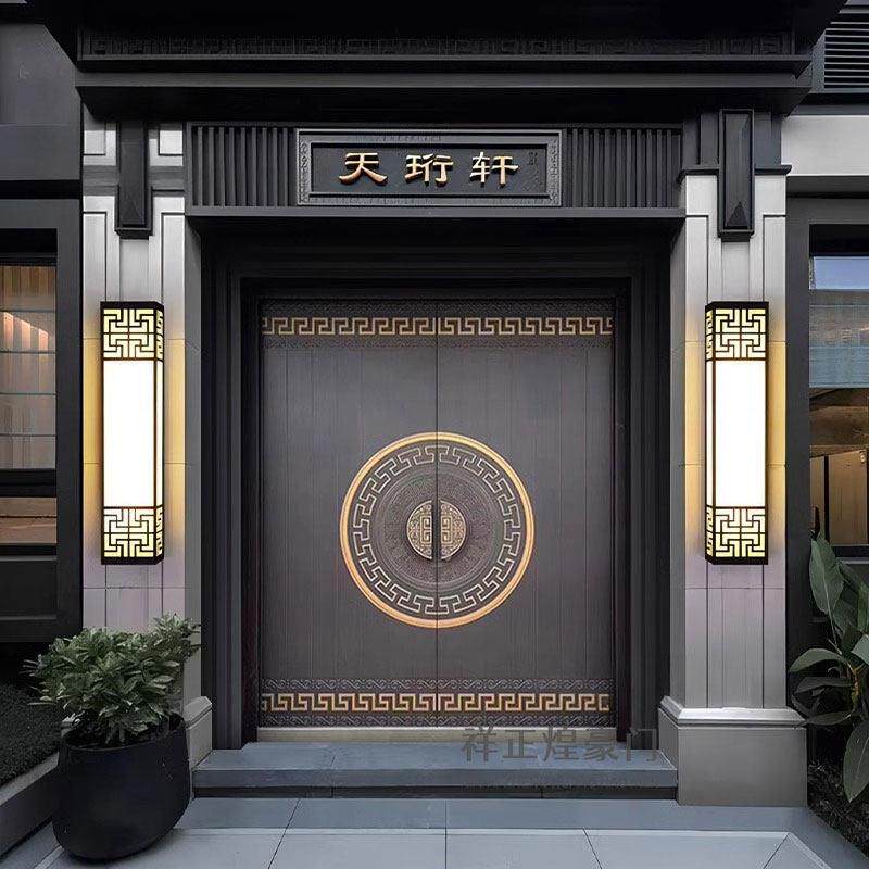 新中式铸铝门农村自建房进户门别墅大门双门乡村庭院入户门铜门