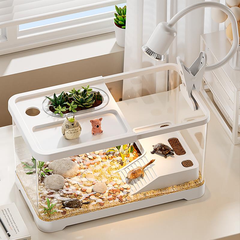 乌龟饲养缸家用带盖子小型别墅爬台生态鱼缸客厅桌面养鱼养龟专用