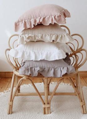 荷叶边抱枕套含芯亚麻抱枕客厅沙发靠枕椅子靠背腰枕抱枕套可定制