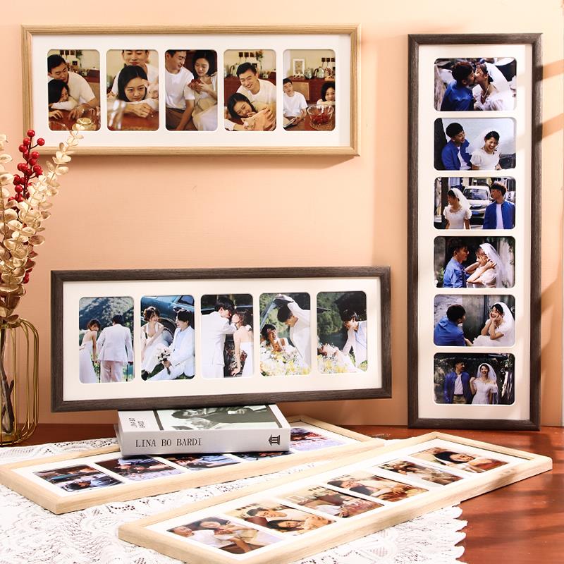 相框加照片打印洗照片定制diy摆台高级感六宫格6寸五连框挂墙实木