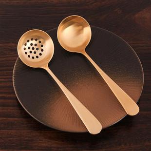 纯铜勺子火锅汤勺漏勺套装家用厨房盛汤金韩式高颜值小号短柄饭匙