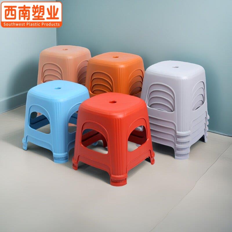 4张加厚塑料收纳凳家用方凳子承重500斤工厂3年质保高28cm