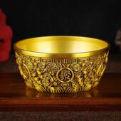 加厚实心黄铜聚宝盆摆件覆古做旧浮雕金铜钱元 宝纯铜米缸客厅聚财