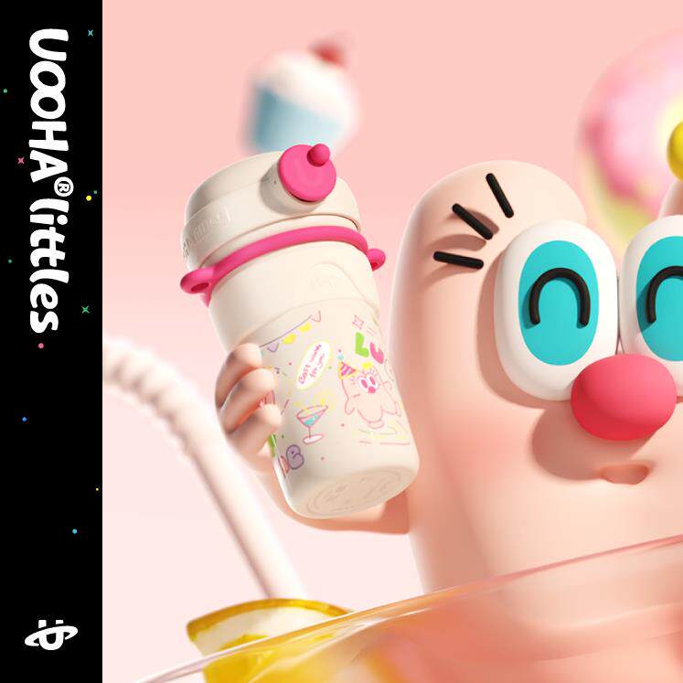 uooha一键双饮陶瓷涂层内胆保温水杯儿童吸管杯子女生可携式保冷