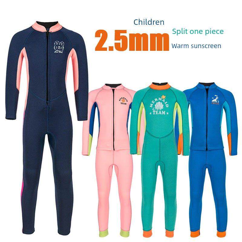 儿童分体式潜水服一件式长袖裤保暖泳衣女孩浮潜冲浪游泳训练服