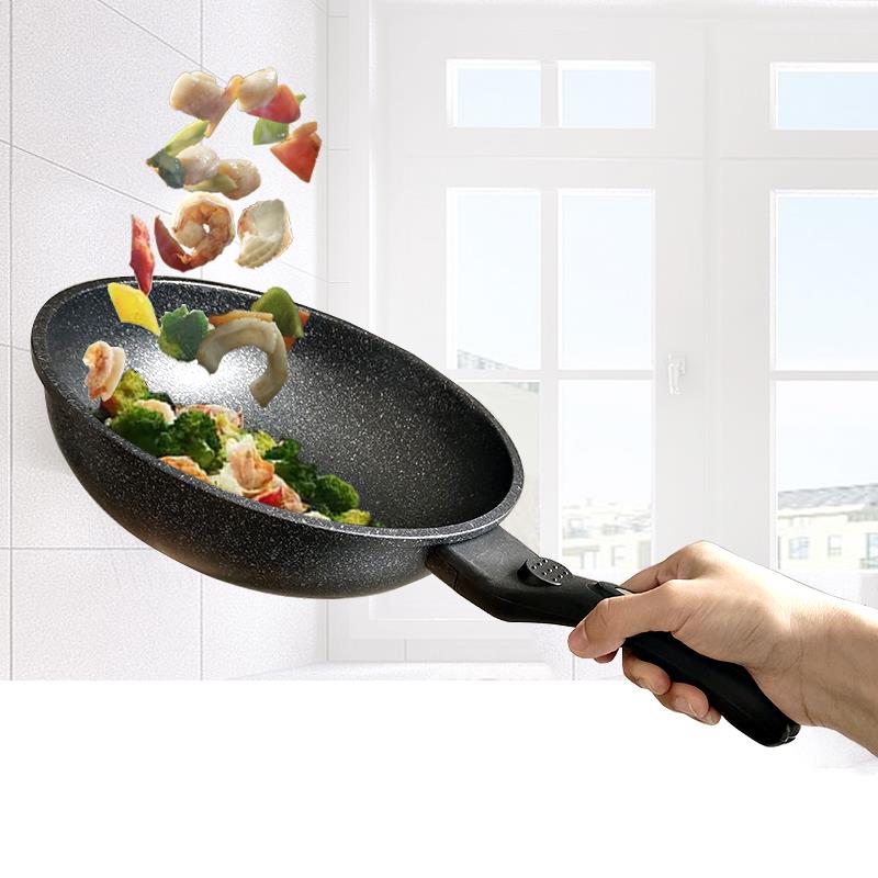 韩国麦饭石家用不沾炒锅平底锅超轻炒锅石锅无化学涂层不沾锅