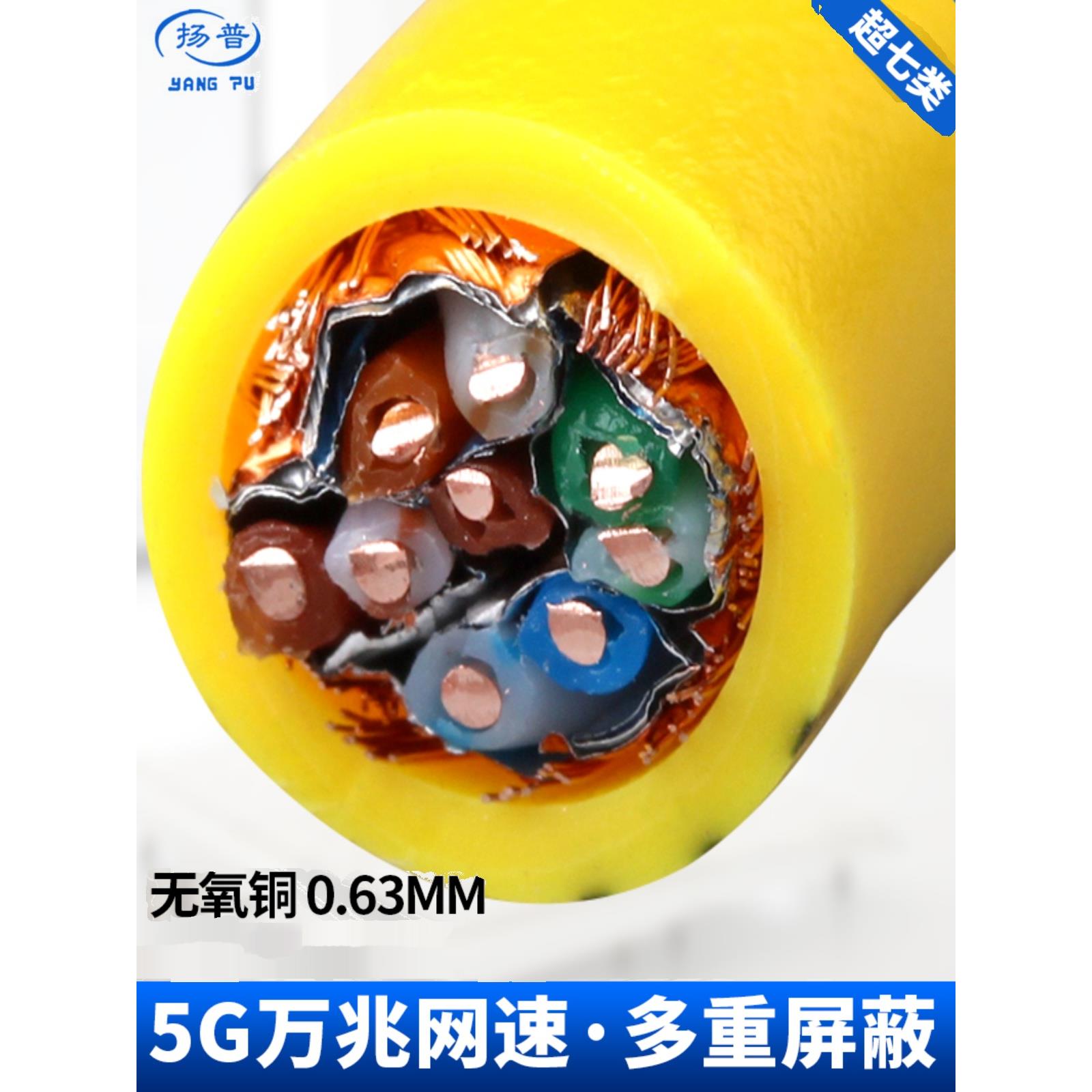 万兆七类网线CAT7类线双屏蔽无氧铜纯铜家用高速双绞线工程网络线