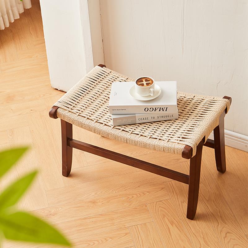 新款实木藤编矮凳子家用客厅小餐凳玄关换鞋凳简约休闲 绳编脚踏