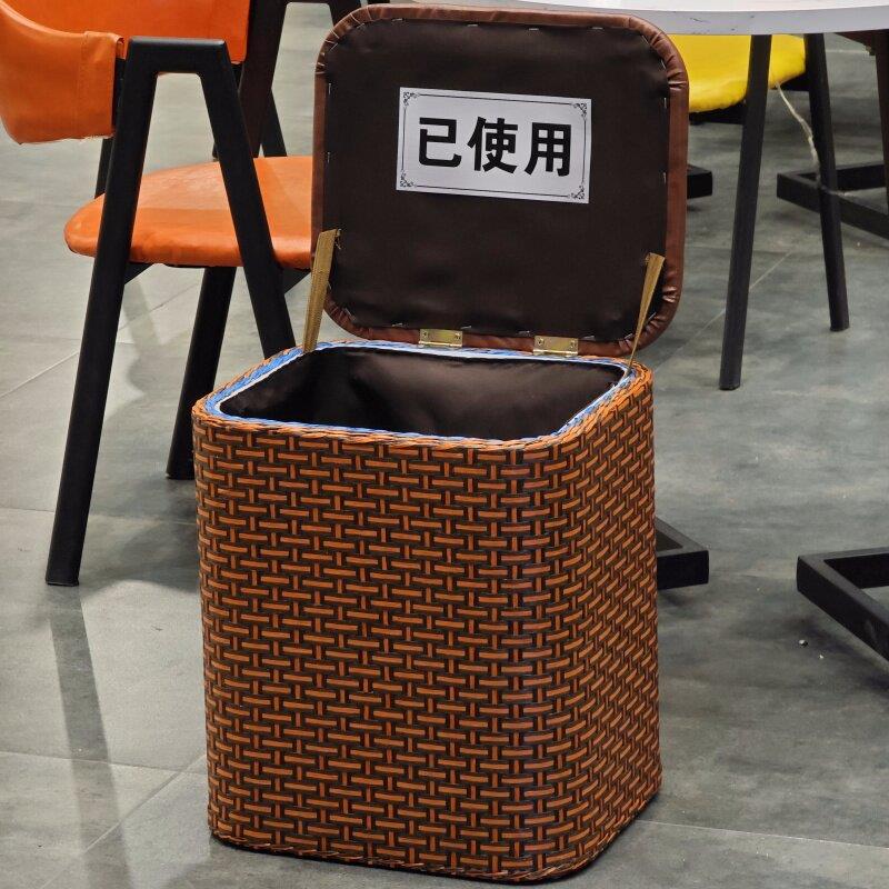 门口鞋套框筐收纳箱换鞋凳售楼部样板间坐凳试衣间藤编鞋套收纳桶