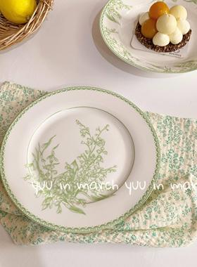 韩国ins博主同款绿色铃兰餐盘甜品盘 法式花朵复古陶瓷西餐盘盘子