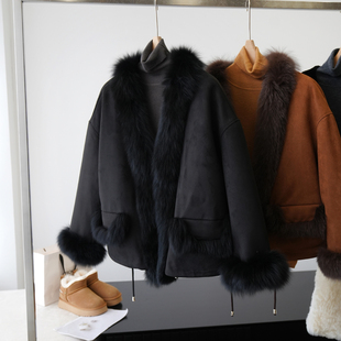 鹅绒内胆麂皮羽绒服女 狐狸毛领 HYZU043 米粒推荐