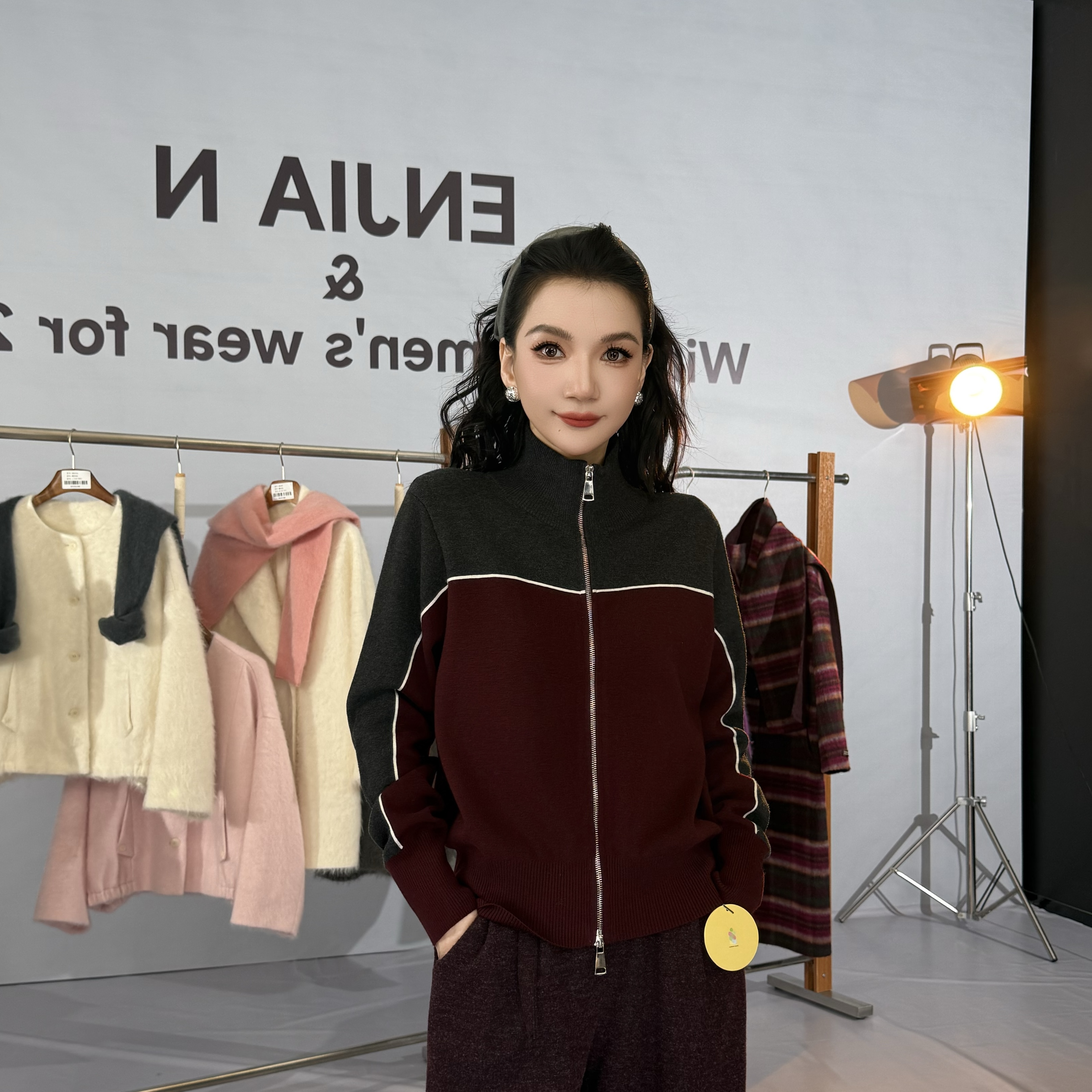 【恩佳专享】500g加厚四平针含真丝羊毛拼色高领毛衣女 NYZY001X