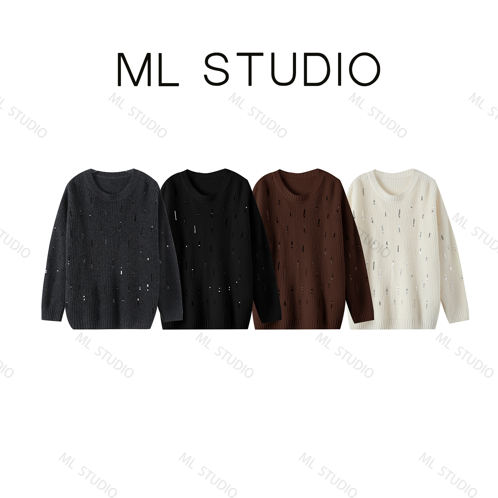 【米粒推荐】1OO%羊毛亮片工艺宽松针织衫EYZS064X