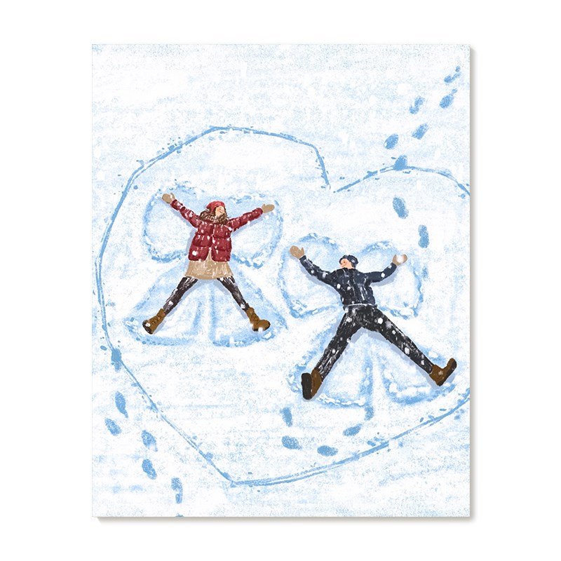 【特惠捡漏】插画师Subin复刻艺术版画治愈情侣冬日雪地装饰画芯