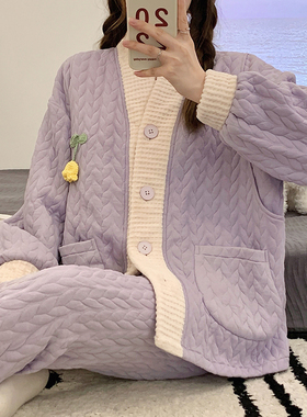 2025新款空气棉紫色郁金香纯棉月子服春秋季产后冬天产妇孕妇睡衣