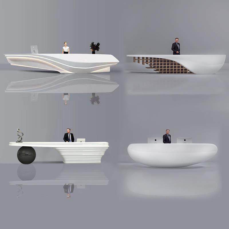 烤漆前台接待台创意圆吧台迎宾医美咨询台公司办公家俱弧形收银柜