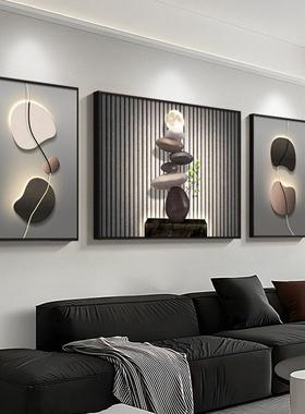 现代无障碍豪华客厅装饰画，高端黑白灰色抽象沙发背景墙挂画三联