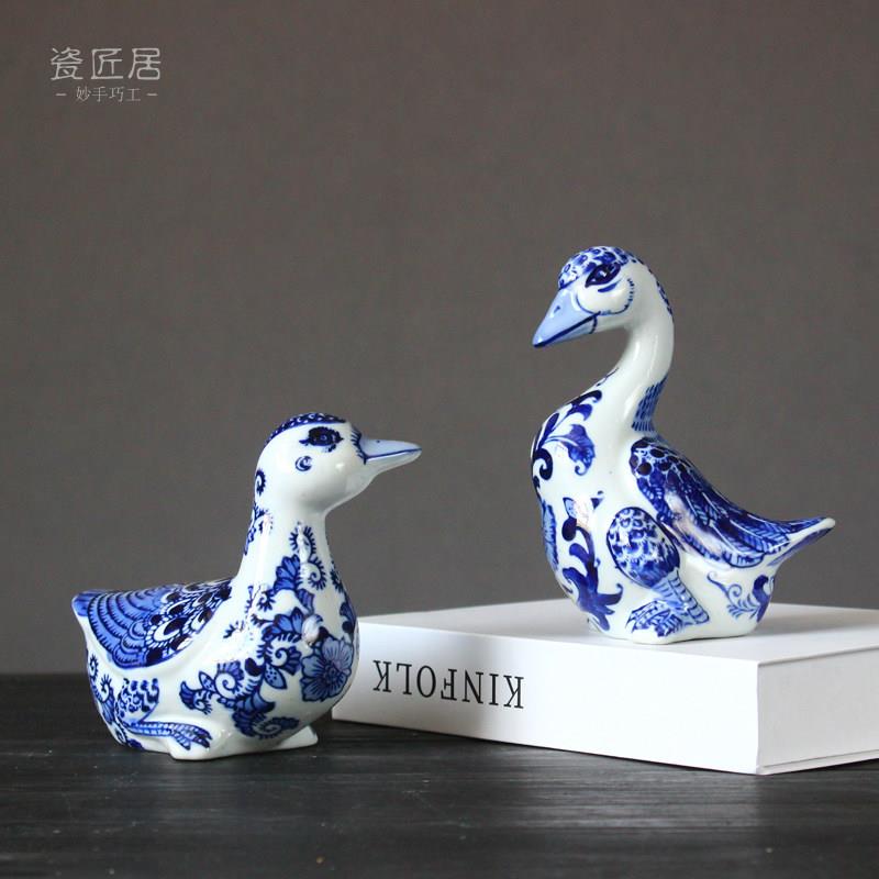 创意可爱陶瓷小鸭子套装摆件迷你盆景装饰布景拍摄道具生日礼品