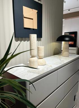 现代无障碍豪华黄色石灰华花瓶装饰品样板房销售部大理石花架烛台