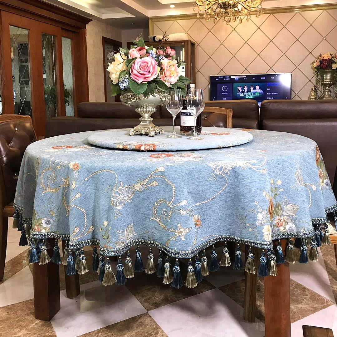 欧式客厅双层大圆桌桌布转盘套布桌布家用餐桌布艺小圆形茶几桌布