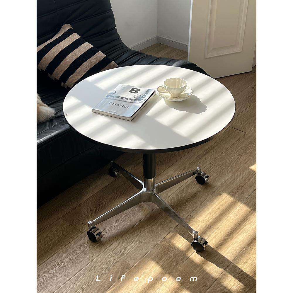 中古风伊姆斯升降圆桌简约小户型可移动餐桌矮桌网红咖啡厅桌子