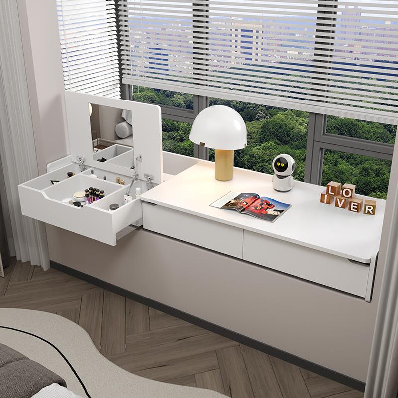 飘窗梳妆台推拉书桌书柜一体实木储物柜定制飘窗改造神器空间利用