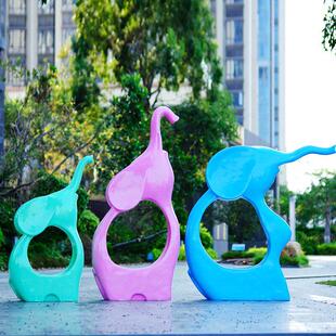 户外动物大座椅雕塑大象兔子天鹅椅子玻璃钢摆件商场小区装饰美陈