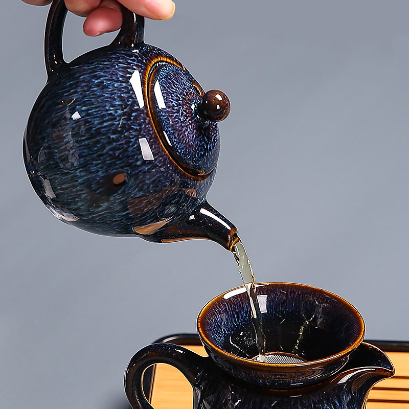 窑变釉蓝盏茶洗陶瓷洗杯碗茶杯收纳盆功夫茶具零配家用水果盆中式