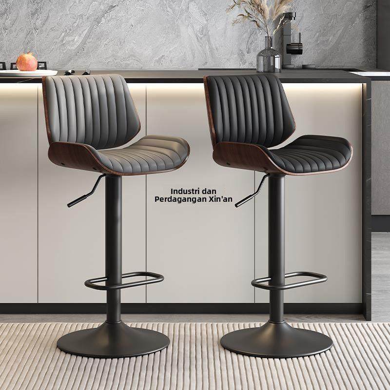 轻奢实木吧椅家用高脚椅北欧真皮吧台凳岛台设计师款现代简约椅子,住宅家具,家用高脚椅,淘宝优惠券,粉丝福利购,淘宝优惠卷