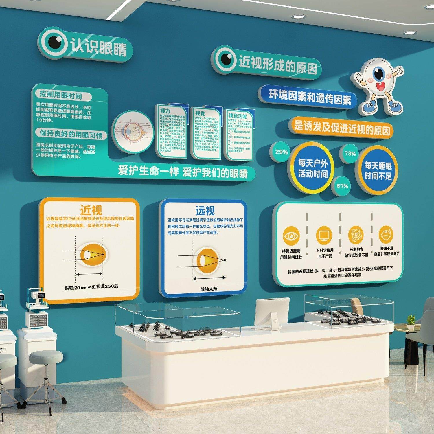 眼镜店墙面装饰画形象背景爱护睛贴纸广告海报科视光中心诊所文化,家居饰品,软装墙贴,淘宝优惠券,粉丝福利购,淘宝优惠卷