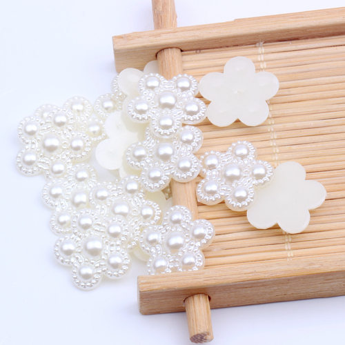 18mm1000/25颗纯白米白半面五瓣花珍珠钻DIY手机美容服装配件贴钻